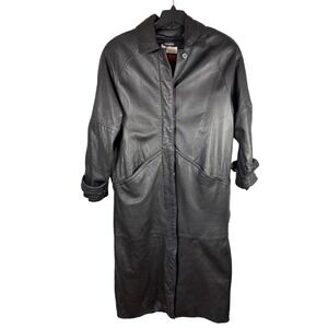 VINTAGE CAYENNE 100% Leather Trench Coat, Black, Size Large